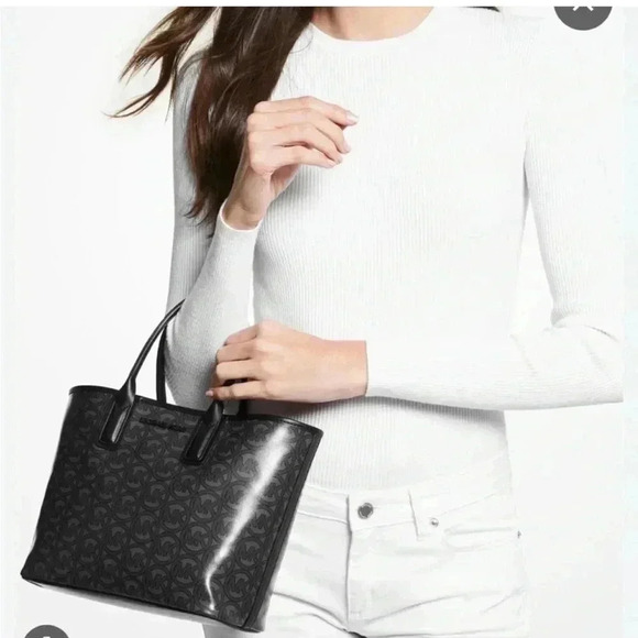 MICHAEL KORS Jodie Small Logo Jacquard Tote Bag Small Tote - Black MSRP $348 NWT - Picture 3 of 16